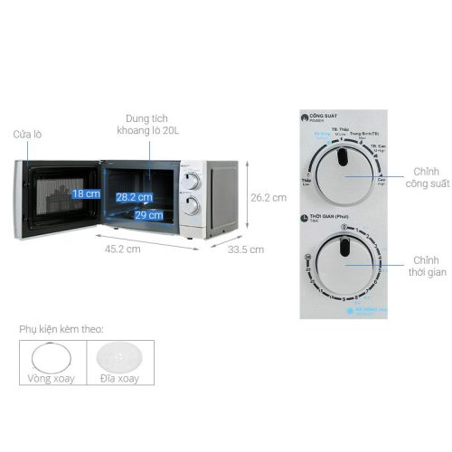 Lò vi sóng Sharp R-209VN-SK 20 lít 5 Kích thước Lò vi sóng Sharp R-209VN-SK 20 lít
