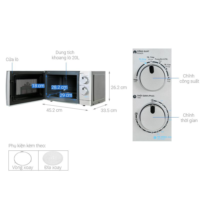 Kích thước Lò vi sóng Sharp R-209VN-SK 20 lít Kích thước Lò vi sóng Sharp R-209VN-SK 20 lít