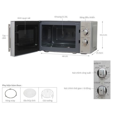 Lò vi sóng Sharp R-G227VN-M 20 lít 3 Kích thước Lò vi sóng Sharp R-G227VN-M 20 lít