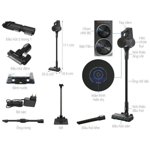 Máy hút bụi không dây Sharp EC-SG94V-B 4 Kích thước Máy hút bụi không dây Sharp EC-SG94V-B