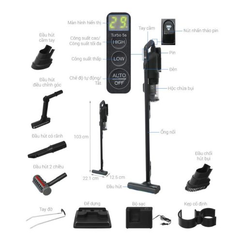 Máy hút bụi không dây Sharp EC-SR10-B 4 Kích thước Máy hút bụi không dây Sharp EC-SR10-B
