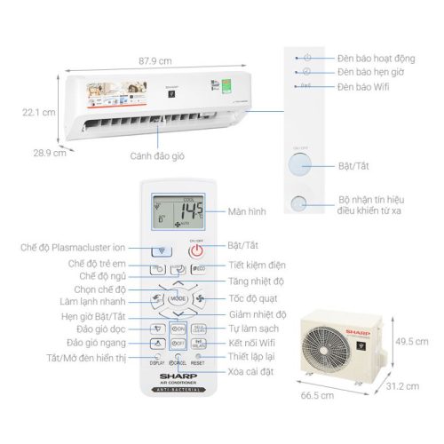 Máy lạnh Sharp Inverter 1 HP AH-XP10YHW 5 Kích thước Máy lạnh Sharp Inverter 1 HP AH-XP10YHW