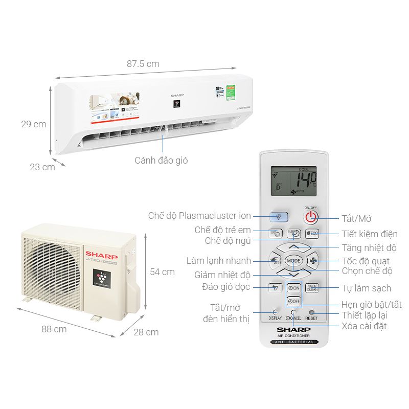 Kích thước Máy lạnh Sharp Inverter 2 HP AH-XP18YMW Kích thước Máy lạnh Sharp Inverter 2 HP AH-XP18YMW