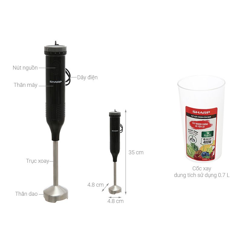 Kích thước Máy xay sinh tố Sharp EM-H074SV-BK Kích thước Máy xay sinh tố Sharp EM-H074SV-BK