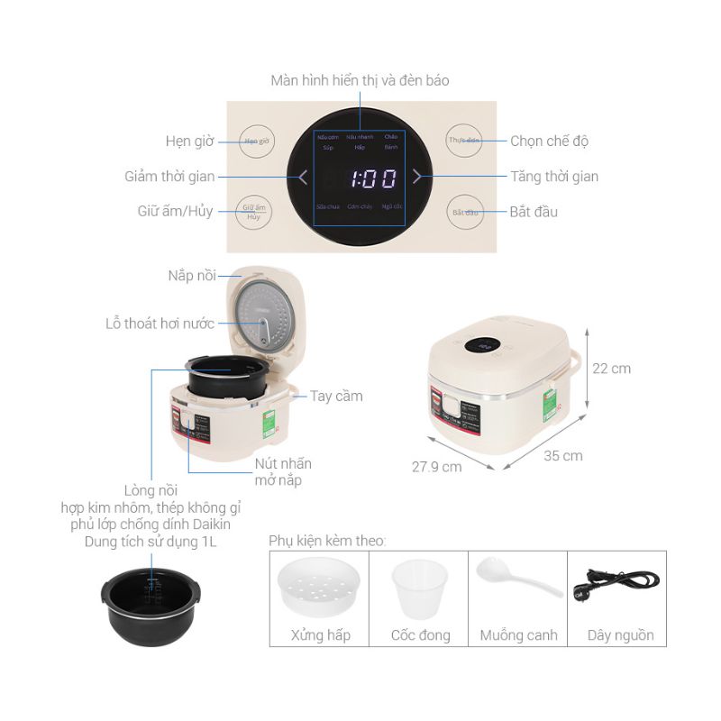 Kích thước Nồi cơm cao tần Sharp 1 lít KS-IH10IX-WH Kích thước Nồi cơm cao tần Sharp 1 lít KS-IH10IX-WH