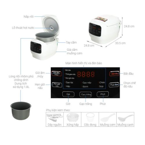 Nồi cơm điện tử Sharp 1.8 lít KS-COM183MV-WH 5 Kích thước Nồi cơm điện tử Sharp 1.8 lít KS-COM183MV-WH