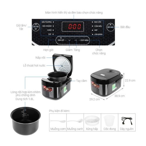 Nồi cơm điện tử Sharp 1.8 lít KS-COM194EV-BK/RD 5 Kích thước Nồi cơm điện tử Sharp 1.8 lít KS-COM194EV-BK/RD