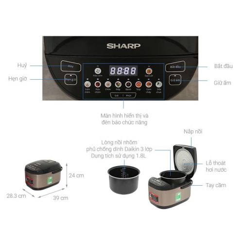 Nồi cơm điện tử Sharp 1.8 lít KS-TH18E2O-RS 5 Kích thước Nồi cơm điện tử Sharp 1.8 lít KS-TH18E2O-RS