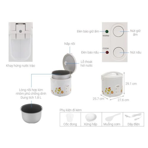Kích thước Nồi cơm nắp gài Sharp 1.8 lít KS-183TJV-CH/CR