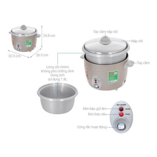Nồi cơm nắp rời Sharp 1.8 lít KSH-F188V-GB 5 Kích thước Nồi cơm nắp rời Sharp 1.8 lít KSH-F188V-GB
