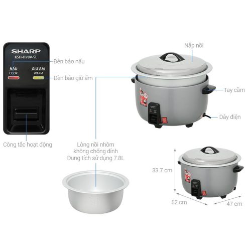 Nồi cơm nắp rời Sharp 7.8 lít KSH-H78V-SL 5 Kích thước Nồi cơm nắp rời Sharp 7.8 lít KSH-H78V-SL