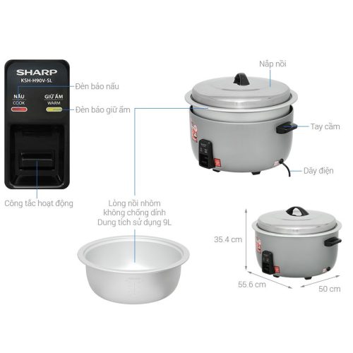 Nồi cơm nắp rời Sharp 9 lít KSH-H90V-SL 5 Kích thước Nồi cơm nắp rời Sharp 9 lít KSH-H90V-SL