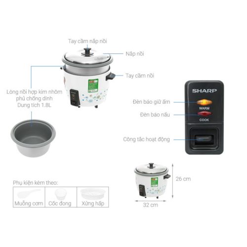 Nồi cơm nắp rời Sharp KSH-218SNV-SF 1.8 lít 5 Kích thước Nồi cơm nắp rời Sharp KSH-218SNV-SF 1.8 lít