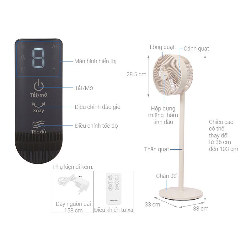 Kích thước Quạt tuần hoàn Sharp 3 cánh PJ-CD114V-C 36W Kích thước Quạt tuần hoàn Sharp 3 cánh PJ-CD114V-C 36W