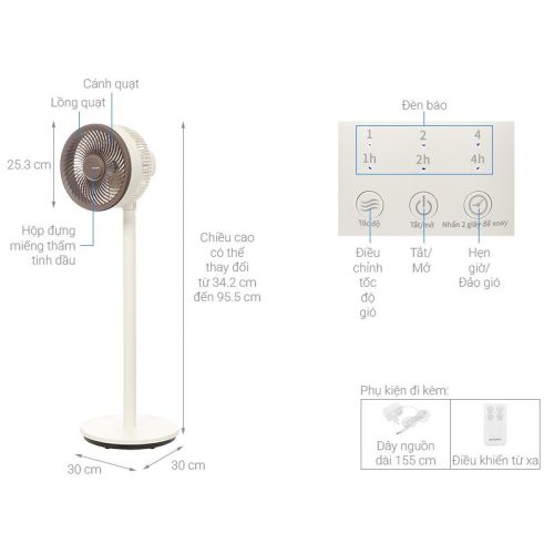 Quạt tuần hoàn Sharp 3 cánh PJ-CD227V-W 24W 5 Kích thước Quạt tuần hoàn Sharp 3 cánh PJ-CD227V-W 24W