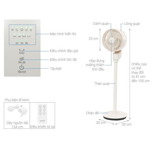 Quạt tuần hoàn Sharp 3 cánh PJ-CD603V-C 24W 5 Kích thước Quạt tuần hoàn Sharp 3 cánh PJ-CD603V-C 24W