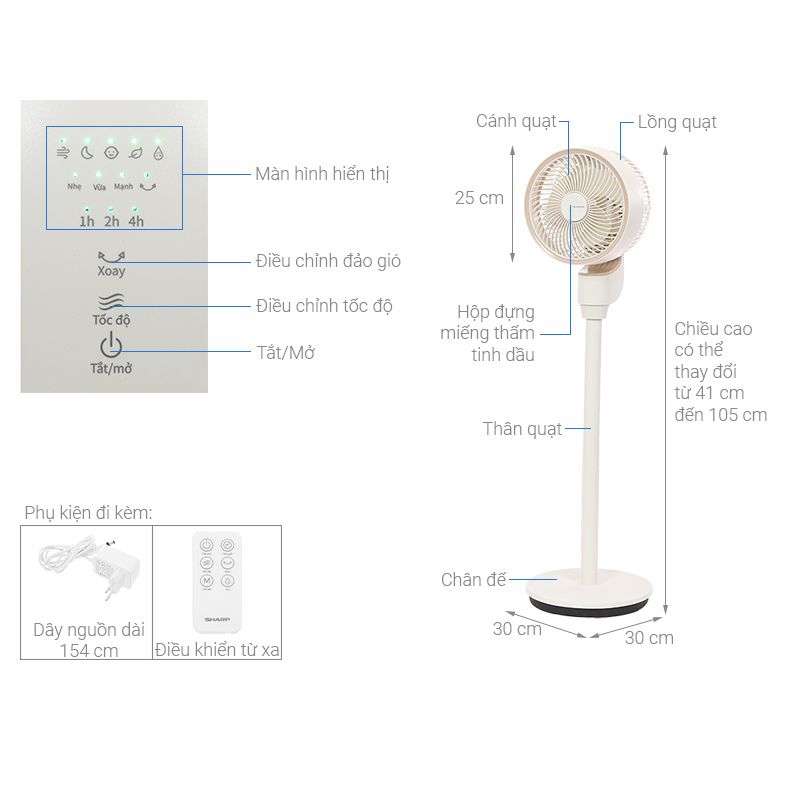 Kích thước Quạt tuần hoàn Sharp 3 cánh PJ-CD603V-C 24W Kích thước Quạt tuần hoàn Sharp 3 cánh PJ-CD603V-C 24W