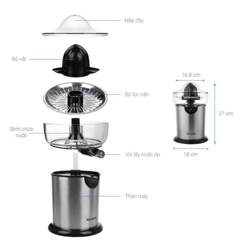 Kích thước Máy vắt cam Sharp 130W EJ-J130-ST