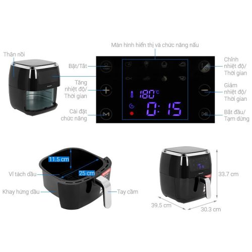 Nồi chiên không dầu Sharp 6.8 lít KF-AF68EPV-BK 5 Kích thước Nồi chiên không dầu Sharp 6.8 lít KF-AF68EPV-BK