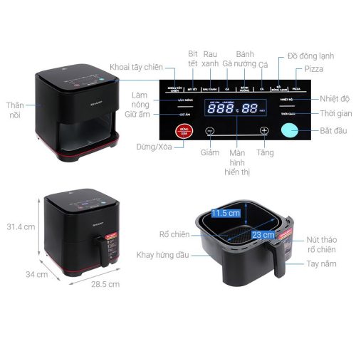 Nồi chiên không dầu Sharp 7 lít KF-AF70EV-BK 5 Kích thước Nồi chiên không dầu Sharp 7 lít KF-AF70EV-BK