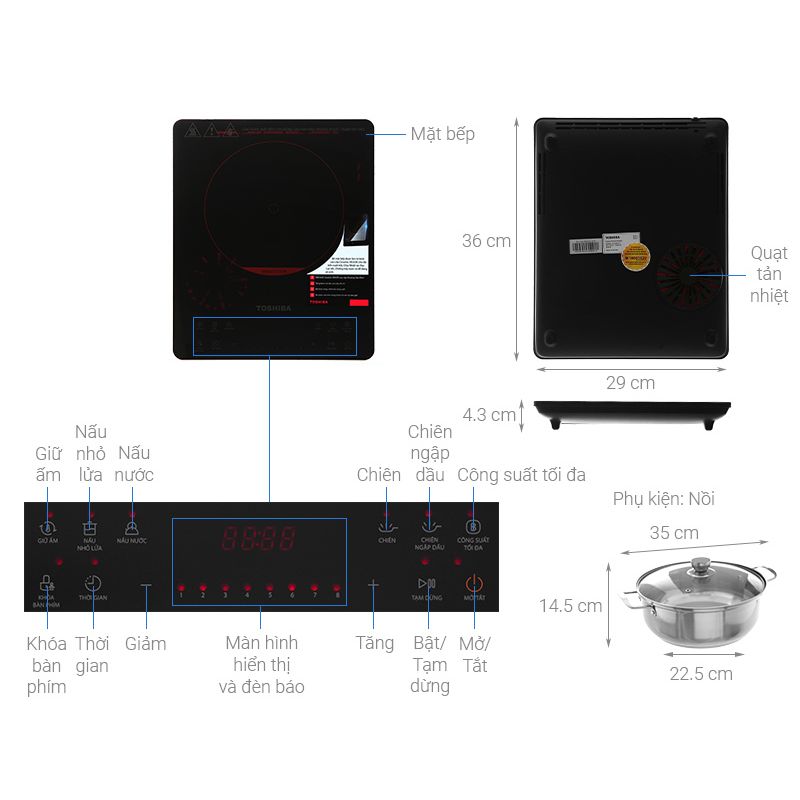 Kích thước Bếp điện từ Toshiba IC-20S1PV Kích thước Bếp điện từ Toshiba IC-20S1PV