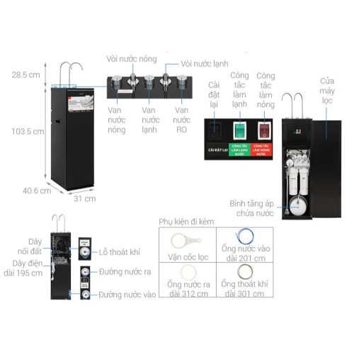 Máy lọc nước RO nóng nguội lạnh Hydrogen Toshiba TWP-WA3SVN(K) 5 Kích thước Máy lọc nước RO nóng nguội lạnh Hydrogen Toshiba TWP-WA3SVN(K)