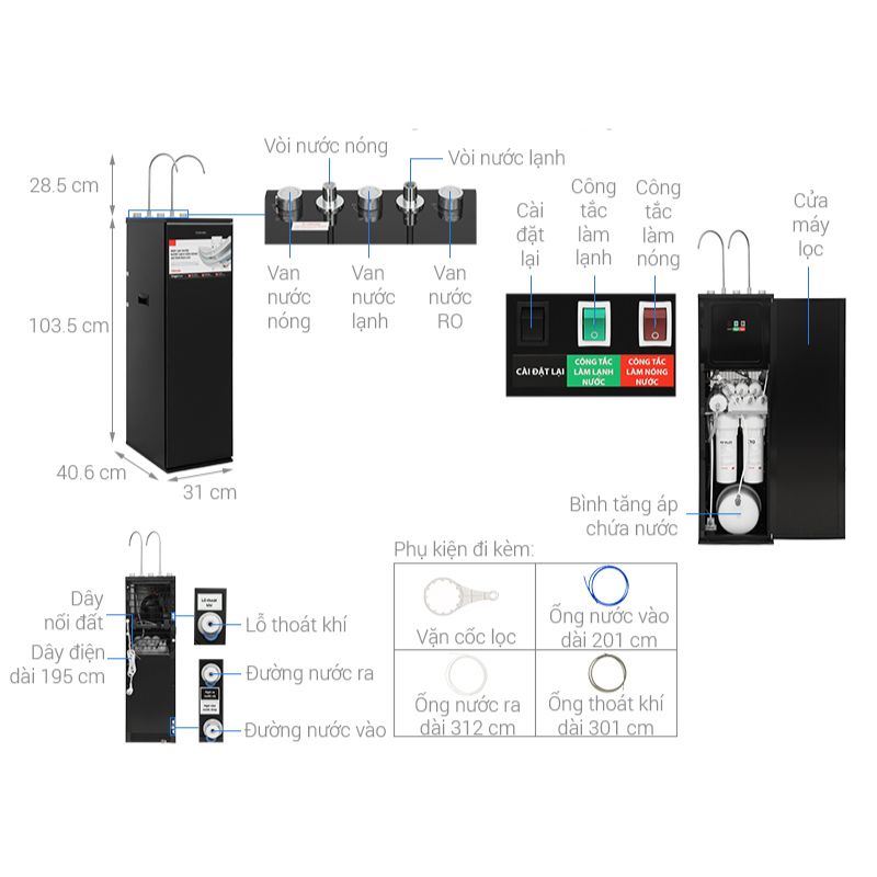 Kích thước Máy lọc nước RO nóng nguội lạnh Hydrogen Toshiba TWP-WA3SVN(K) Kích thước Máy lọc nước RO nóng nguội lạnh Hydrogen Toshiba TWP-WA3SVN(K)