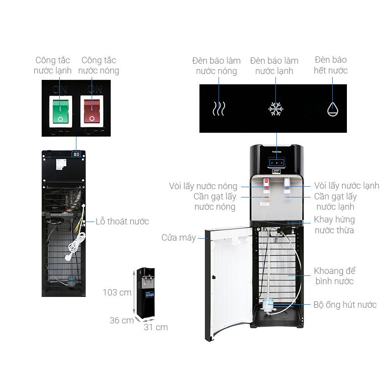 Kích thước Máy nước nóng lạnh Toshiba RWF-W1669BV Kích thước Máy nước nóng lạnh Toshiba RWF-W1669BV