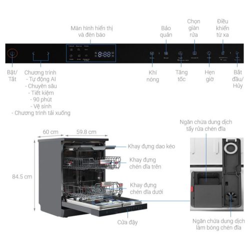 Máy rửa chén độc lập Toshiba DW-15F7(G)-VN 4 Kích thước Máy rửa chén độc lập Toshiba DW-15F7(G)-VN