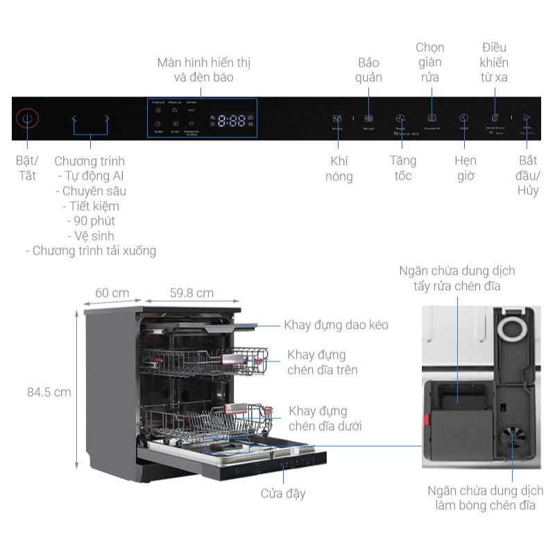 Kích thước Máy rửa chén độc lập Toshiba DW-15F7(G)-VN Kích thước Máy rửa chén độc lập Toshiba DW-15F7(G)-VN
