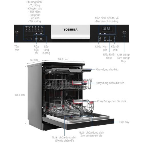Kích thước Máy rửa chén độc lập Toshiba DW-15F9(B)-VN