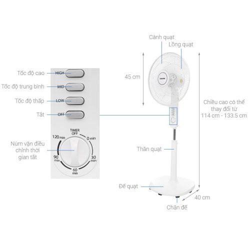 Quạt máy Toshiba F-LSA10VN 5 Kích thước Quạt máy Toshiba F-LSA10VN