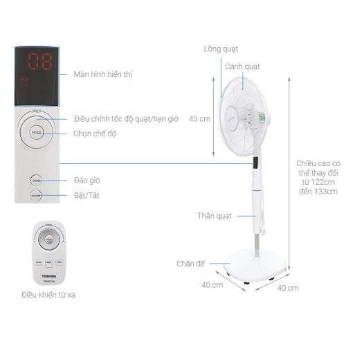 Quạt máy Toshiba F-LSD30(W)VN 5 Kích thước Quạt máy Toshiba F-LSD30(W)VN