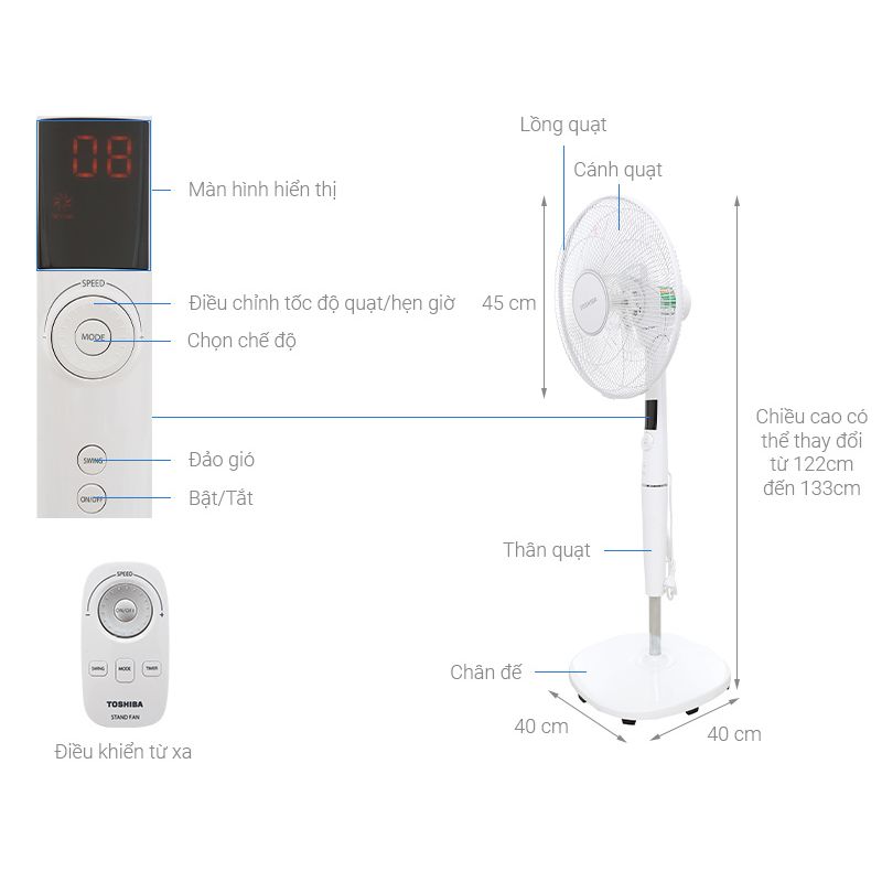 Kích thước Quạt máy Toshiba F-LSD30(W)VN Kích thước Quạt máy Toshiba F-LSD30(W)VN