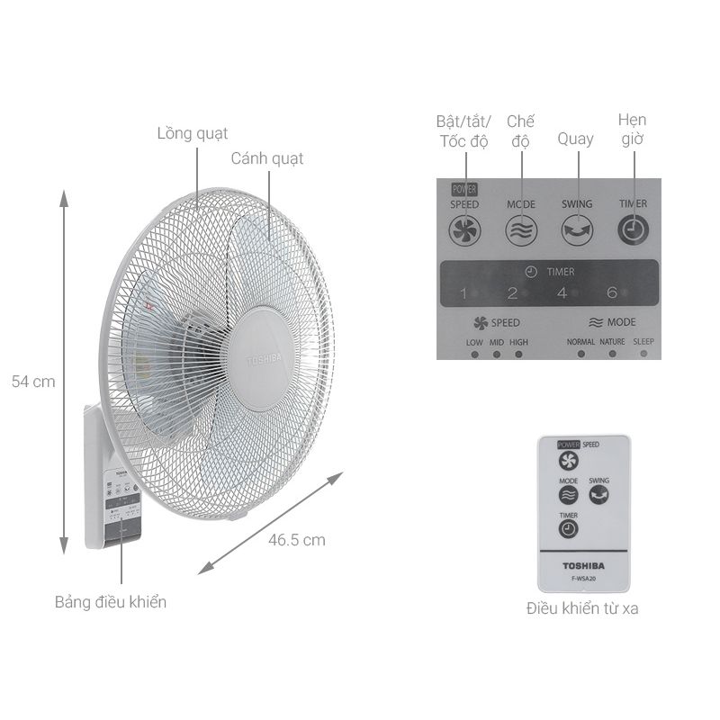 Kích thước Quạt máy Toshiba F-WSA20(H)VN Kích thước Quạt máy Toshiba F-WSA20(H)VN