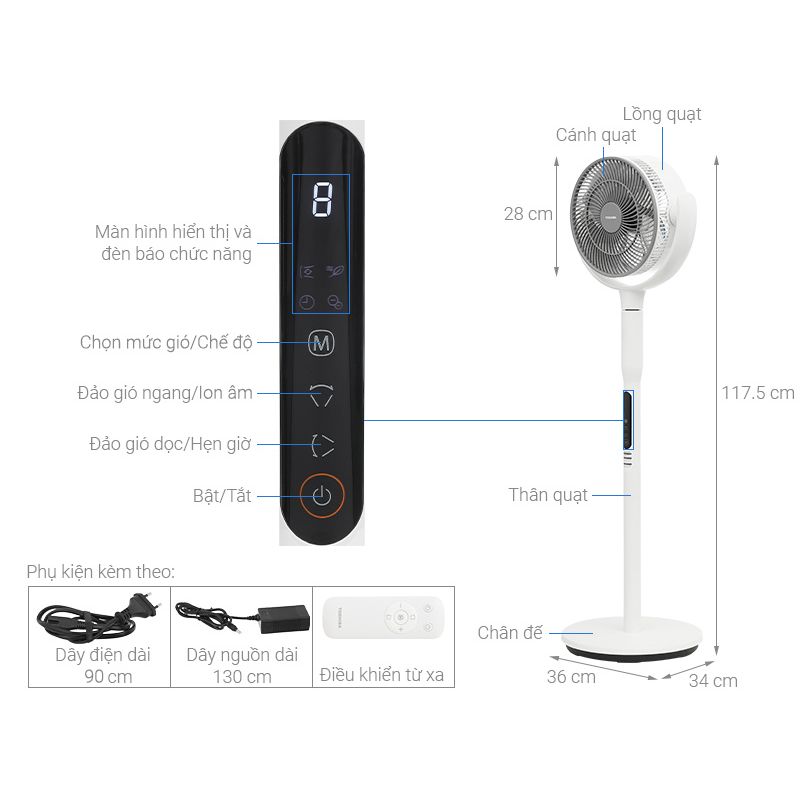 Kích thước Quạt tuần hoàn Toshiba F-DSC50XVN(W) Kích thước Quạt tuần hoàn Toshiba F-DSC50XVN(W)