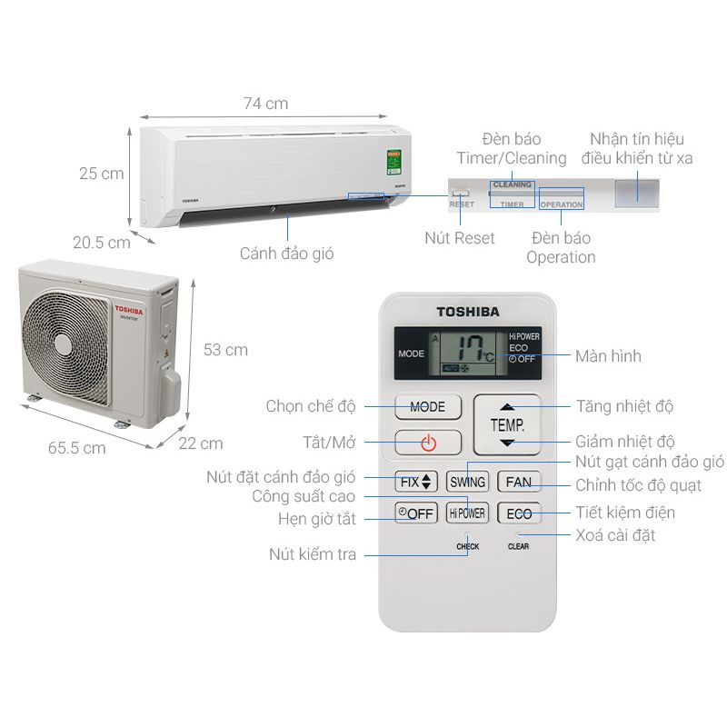 Kích thước Điều hòa không khí Toshiba RAS-H10D2KCVG-V Kích thước Điều hòa không khí Toshiba RAS-H10D2KCVG-V