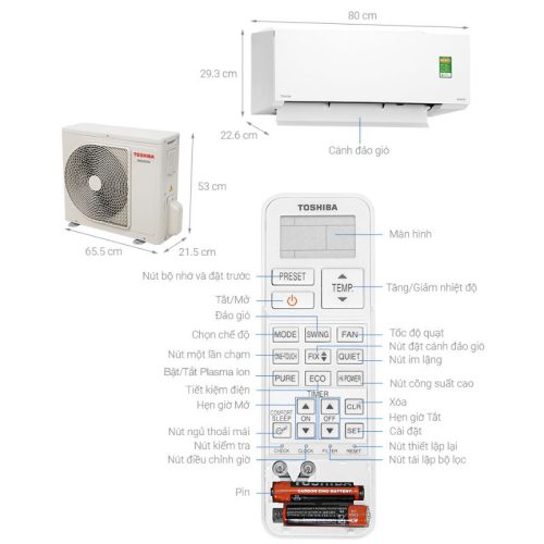 Kích thước Điều hòa không khí Toshiba RAS-H10E2KCVG-V