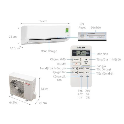 Điều hòa không khí Toshiba RAS-H10L3KCVG-V 5 Kích thước Điều hòa không khí Toshiba RAS-H10L3KCVG-V