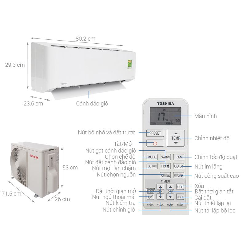 Kích thước Điều hòa không khí Toshiba RAS-H10PKCVG-V Kích thước Điều hòa không khí Toshiba RAS-H10PKCVG-V
