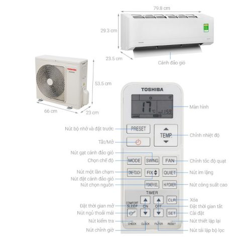 Điều hòa không khí Toshiba RAS-H10X2KCVG-V 5 Kích thước Điều hòa không khí Toshiba RAS-H10X2KCVG-V