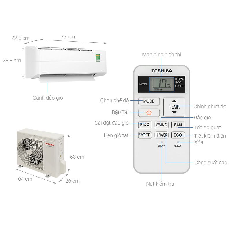 Kích thước Điều hòa không khí Toshiba RAS-H10Z2KCVG-V Kích thước Điều hòa không khí Toshiba RAS-H10Z2KCVG-V