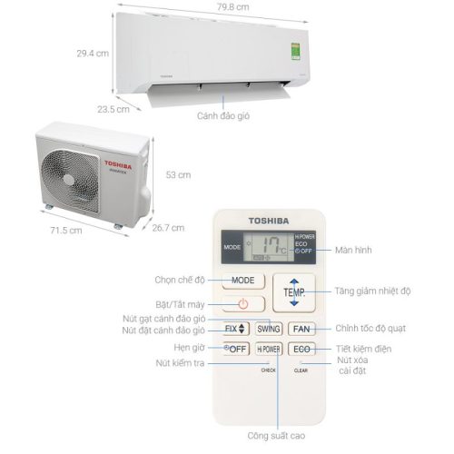 Điều hòa không khí Toshiba RAS-H13HKCVG-V 5 Kích thước Điều hòa không khí Toshiba RAS-H13HKCVG-V