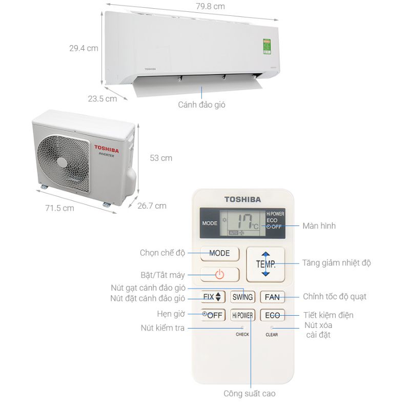 Kích thước Điều hòa không khí Toshiba RAS-H13HKCVG-V Kích thước Điều hòa không khí Toshiba RAS-H13HKCVG-V