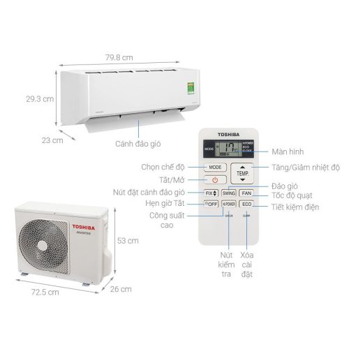 Điều hòa không khí Toshiba RAS-H13L3KCVG-V 5 Kích thước Điều hòa không khí Toshiba RAS-H13L3KCVG-V
