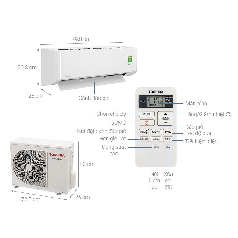 Kích thước Điều hòa không khí Toshiba RAS-H13L3KCVG-V Kích thước Điều hòa không khí Toshiba RAS-H13L3KCVG-V