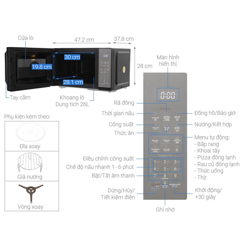 Kích thước Lò vi sóng mặt gương MW3-EG26PE(BM)VN Kích thước Lò vi sóng mặt gương MW3-EG26PE(BM)VN