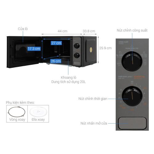 Lò vi sóng Toshiba MM2-MM20PE(BM)VN 5 Kích thước Lò vi sóng Toshiba MM2-MM20PE(BM)VN