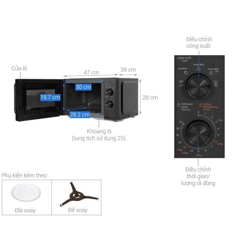 Kích thước Lò vi sóng Toshiba MW3-MM25PE(BK)