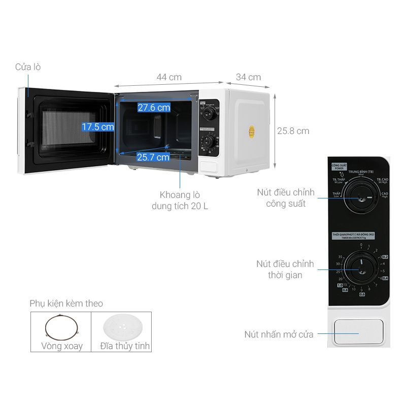 Kích thước Lò vi sóng Toshiba MWP-MM20P(WH) Kích thước Lò vi sóng Toshiba MWP-MM20P(WH)